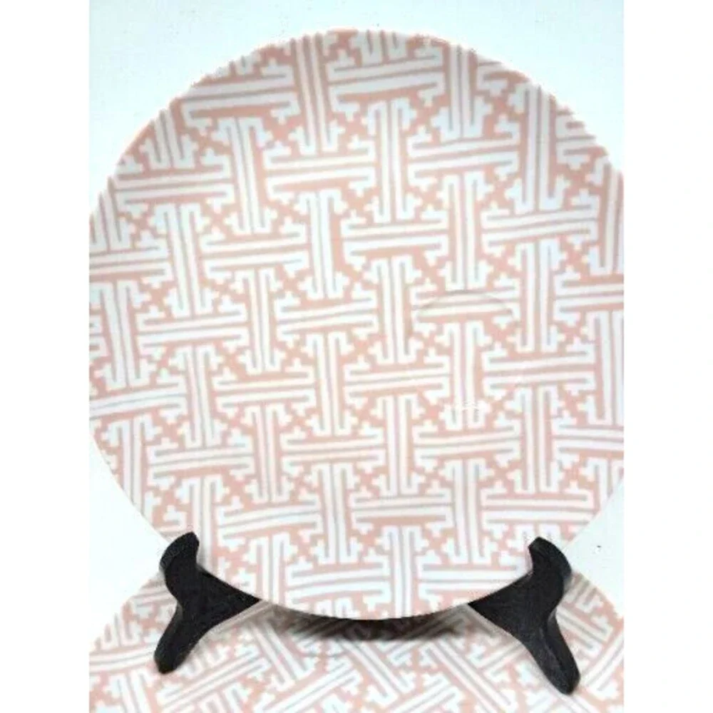 Fitz & Floyd Oriental Geometric Peach Snack Plates